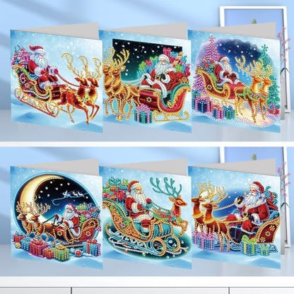 jinglinhh 6pcs Christmas Elk Santa Gifts Diamond Art Painting Greeting Cards with Envelopes, DIY Card Making Kits for Adults, Diamond Art Postcards Holiday Cards Craft Gifts - Image 4