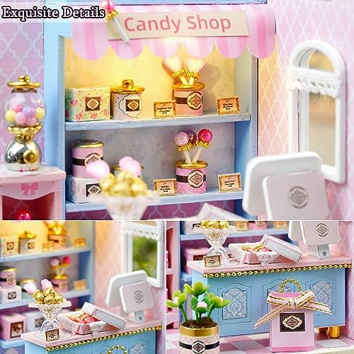 TuKIIE DIY Miniature Dollhouse Kit with Furniture, 1:24 Scale Creative Room Mini Wooden Doll House Plus Dust Proof for Kids Teens Adults(Yummy Candy) - Image 5