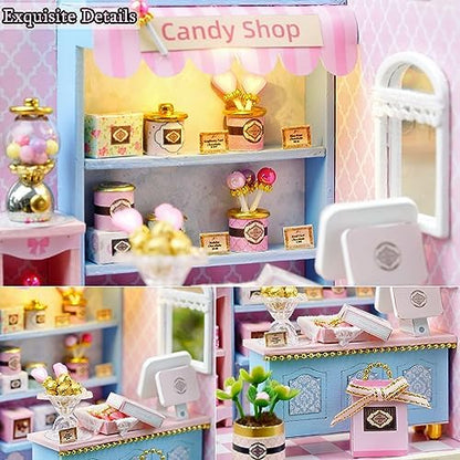 TuKIIE DIY Miniature Dollhouse Kit with Furniture, 1:24 Scale Creative Room Mini Wooden Doll House Plus Dust Proof for Kids Teens Adults(Yummy Candy) - Image 5