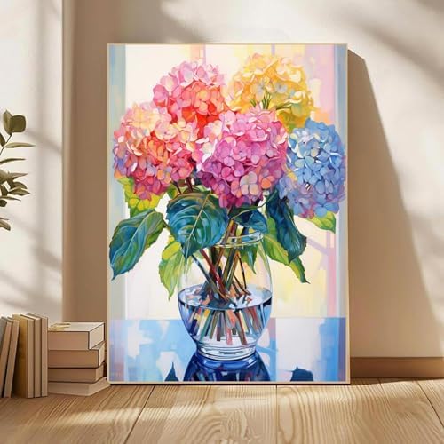 Mowana Easy Paint by Numbers Kit for Adults Beginners, Adult Painting Kit by Numbers with Frame and Easle, Stretched Canvas Hydrangea Paint by Number Kit, 8x12inch - Image 2
