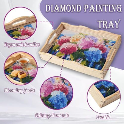 EWJRNSF 5D Diamond Painting Flowers Diamond Art Kits for Adults Wooden Serving Trays with Handles Big Gem Arts and Craft Gifts Trays Decor Gift Home Decor 7.8x11.8 Inches Hydrangea - Image 5