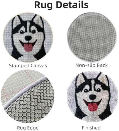Latch Hook Rug Kit Husky Dog Easy for Beginners Round Shape Carpet Crochet Yarn Craft Mini Rug DIY Hook and Latch Little Tapestry for Home Decor 30x30cm - Image 3