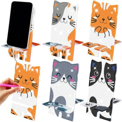 Saillong 4 Pcs Cat Diamond Art Phone Stand, 5.5" Full Drill Holder by Saillong