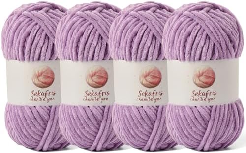 Chenill Yarn for Crocheting Size 5 Bulky Yarn 4 Light Purple by Sekafris