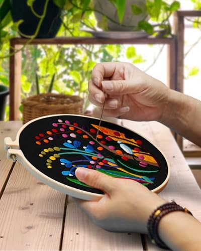 TINDTOP 4 Pack Embroidery Kit for Adult, Embroidery DIY Starter Kit, with Stamped Patterns, Hoop, Tools, Colorful Threads with Needles, Instructions - Image 4