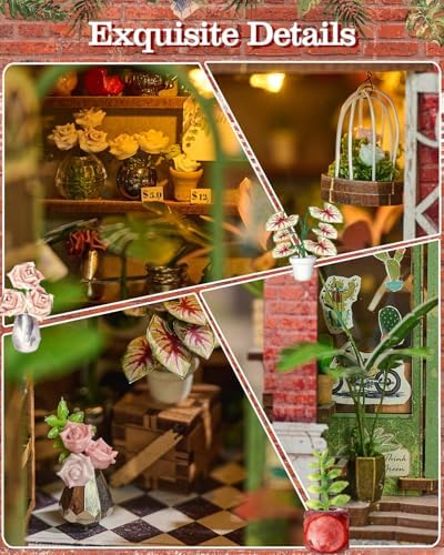 Book Nook Kit, Floral Cottage DIY Miniature House Kit & Stepless Dimming - Image 5