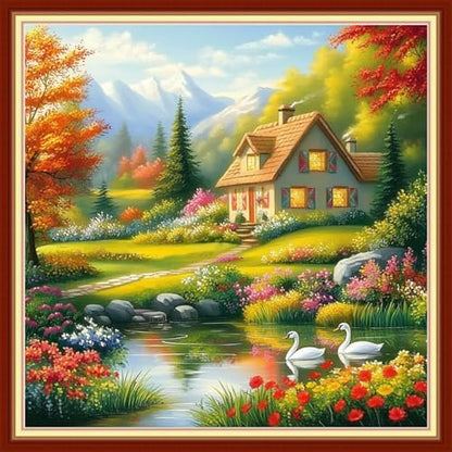 Joyhoor Cross Stitch Kits for Beginners Stamped Cross-Stitch Supplies Needlework preprint Embroidery Kits for Adults DIY Needlepoint Kits Embroidery Patterns 11CT-Dream Home 18x18 inchs by JoyhoorCrossStitchKits