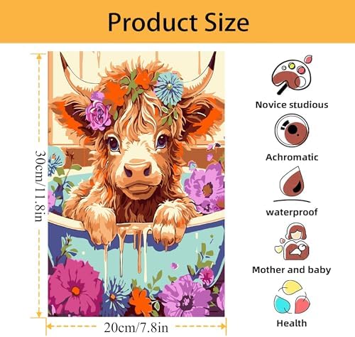 Mowana Cow Paint by Numbers Kit for Adults Beginners Framed, Painting by Numbers for Adults Canvas with Easel for Gift and Home Table Wall Decor 7.8x11.8inch - Image 3