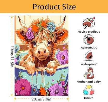 Mowana Cow Paint by Numbers Kit for Adults Beginners Framed, Painting by Numbers for Adults Canvas with Easel for Gift and Home Table Wall Decor 7.8x11.8inch - Image 3