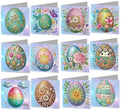 Diamond Painting Greeting Cards 12 Pack Easter Egg DIY Kit with Special Shaped Rhinestones, Thick Cardboard, Envelopes Included, Handmade Craft for Adults, Spring Holiday Gift by Unknown