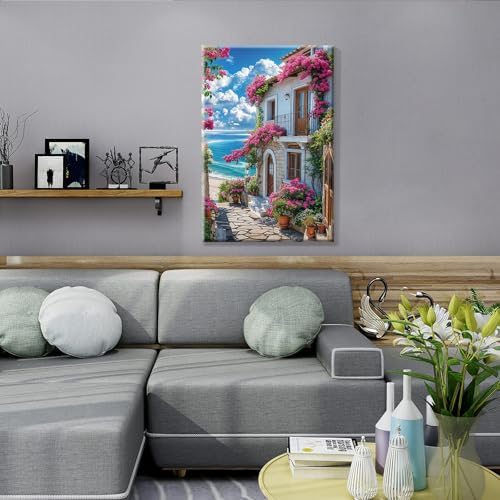 JOOZ Paint by Numbers Kit for Adults with Frame, Seaside Scene Paint by Number with Easel, DIY House Flowers Oil Painting by Numbers, Adult Paint by Number Kits Landscape for Wall Decor 8x12 Inch - Image 5