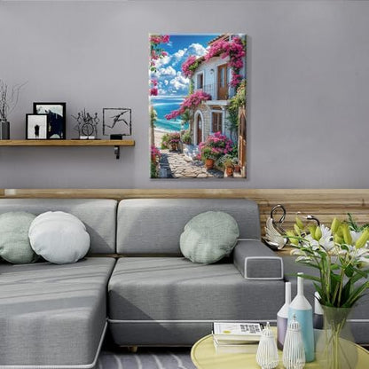 JOOZ Paint by Numbers Kit for Adults with Frame, Seaside Scene Paint by Number with Easel, DIY House Flowers Oil Painting by Numbers, Adult Paint by Number Kits Landscape for Wall Decor 8x12 Inch - Image 5