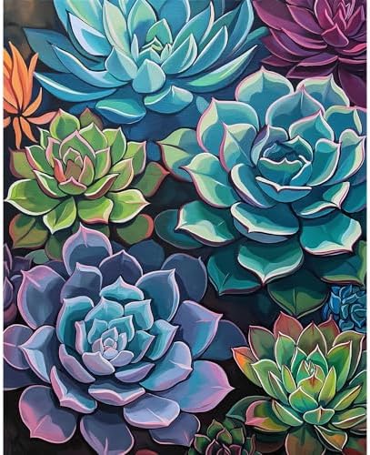 Natuyalo Paint by Numbers for Adults Beginner, Succulent Plants Acrylic Easy Paint by Numbers Kits Garden Landscape Craft Kits for Adults Suitable for Home Wall Decoration Flameless 16x20 Inch by Natuyalo