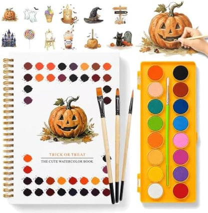 Halloween Pumpkin Watercolor Workbook, 16 Colors, 3 Brushes by Unknown