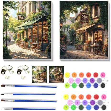 NEGEKFKX 2 Pack Fall Paint by Numbers Kit for Adults Beginner with Framed,Cafe Easy Adult Paint by Number Kits on Canvas DIY Painting for Beginners Art by Numbers for Home Wall Decor 10x12 Inch by NEGEKFKX