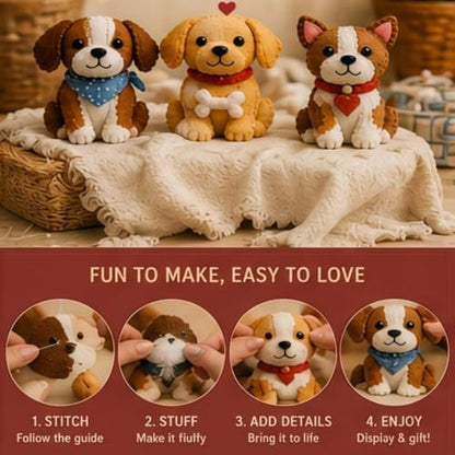 Sewing Kit for Beginners, DIY Felt Sewing Craft Kit with Pre-Cut Fabric & Instructions, Handmade Plush Animal Craft Set for Adults & Teens (Dog) - Image 7