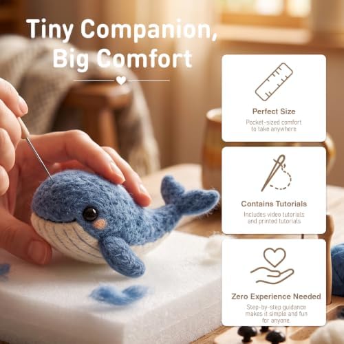FACE N FACE DIY Needle Felting Kit Cute Blue Whale – Needle Felting Starter Kit with Fiber Roving, Needles, Felting Pad & Instructions | Felted Ocean Animal Kit for Beginners Adults | DIY Craft Gift - Image 5