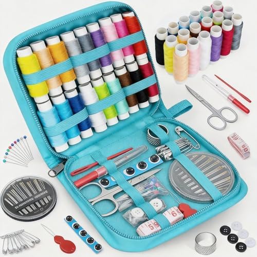 MIXCOOL Sewing Kit for Adults, Beginners, Needle and Thread Kit, Portable Sewing Supplies, Contains Thread, Scissor, Needles, (Blue, M) by MIXCOOL