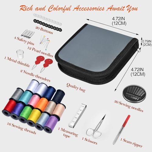 Sewing Kit Gifts for Grandma, Mom, Friend, Traveler, Adults, Beginner, Emergency,Sewing Supplies Accessories with Scissors,Sewing Needles Thimble, Thread,Tape Measure etc (Lt Pewter Gray, S) - Image 3