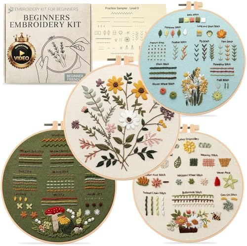 ZenHues Embroidery Kit for Beginners Adults with Level 0 Practice Sampler, 5 Pre-Printed Patterns & Video Tutorials with 7.8" Hoop, Learn 30+ Stitches, DIY Needlework Craft Gift for Women by Unknown