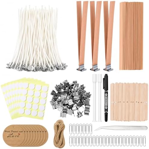 375Pcs Candle Making Kit, 4" Cotton Wicks & 5" Wood Wicks by Aubeco
