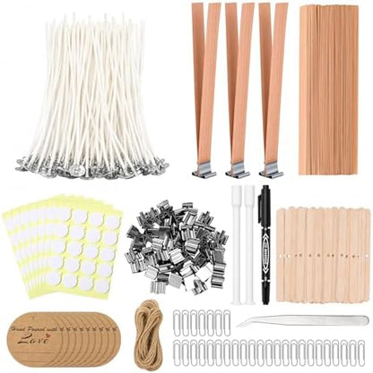 375Pcs Candle Making Kit, 4" Cotton Wicks & 5" Wood Wicks by Aubeco