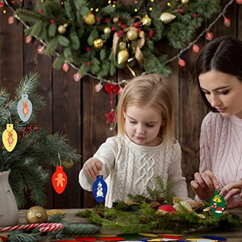 Queekay 50 Pcs Unfinished Wood Christmas Light Bulb Ornaments, Multi Colors - Image 5