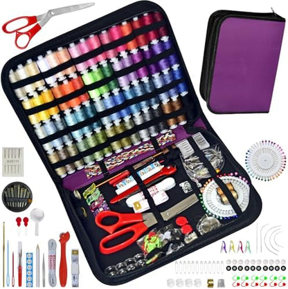 Sewing Kit with Case Portable Sewing Supplies for Home Traveler, Adults, Beginner, Emergency, Contains 60 Sewing Thread, Scissors, Needles, Measure etc（Dark Burgundy，XL) by LE+PAON