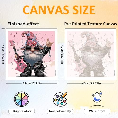 CRZMODE Gnome Paint by Numbers Kit for Adults, Music Gnome Paint by Numbers for Adults, Acrylic Painting Crafts for Home Decor Gift (16x16inch) - Image 2