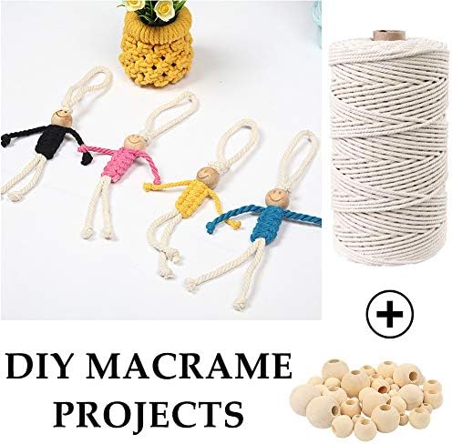 120pcs Macrame Kits for Beginners 3mm x 109yards Natural Cotton Macrame Cord with Wooden Beads & Rings,Wooden Sticks,Metal Rings Macrame Supplies Best for Macrame Plant Hanger - Image 7