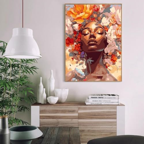 Clendo DIY African Woman Paint by Numbers for Adults Canvas, Flowers and Girl Paint by Number Kits on Canvas - Oil Painting Kits Arts and Crafts for Home Decor 16x20 inch(Without Frame) - Image 4