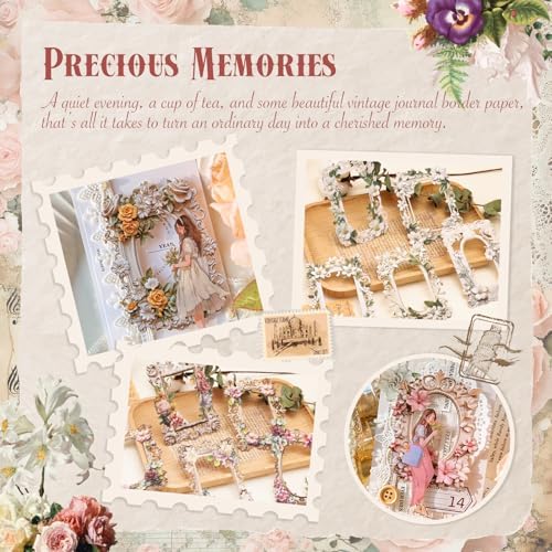 40Pcs Scrapbook Supplies Decor Papers, Floral Frames Junk Journal Supply - Image 3