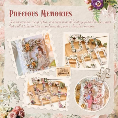 40Pcs Scrapbook Supplies Decor Papers, Floral Frames Junk Journal Supply - Image 3