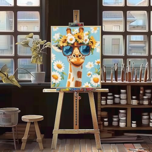 Natuyalo Paint by Numbers Kit for Adults - Giraffe with Sunglasses Adult Paint by Number Kits on Canvas for Beginners, Daisy Sunflower DIY Acrylic Number Painting Kits for Home Wall Decor 16x20 inch - Image 2