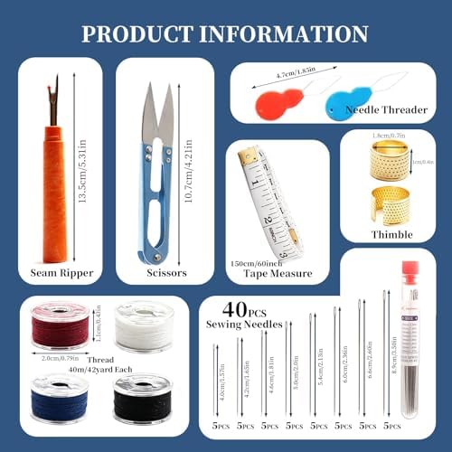 Skysewing 52PCS Large Eye Hand Sewing Needles Kit with Metal Box, Mini Sewing Kit with Threaders, Thimbles, Seam Ripper, Portable Sewing Repair Kit for Adults Beginner Travel Clothing Repair Home Use - Image 3