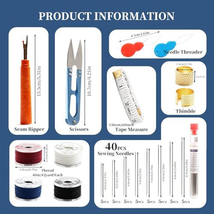 Skysewing 52PCS Large Eye Hand Sewing Needles Kit with Metal Box, Mini Sewing Kit with Threaders, Thimbles, Seam Ripper, Portable Sewing Repair Kit for Adults Beginner Travel Clothing Repair Home Use - Image 3