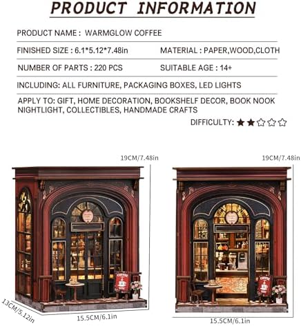 Spilay Book Nook Kit for Adults, Warmglow Coffee DIY Miniature House Kit - Image 2