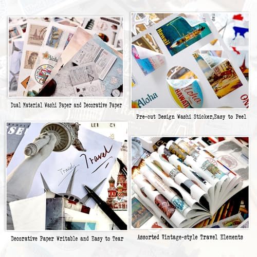 Travel Ephemera Book, 50 Sheets A5 Washi Stickers & Papers - Image 4