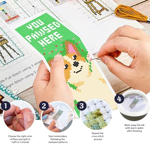 ORIGACH 6 Set Cute Dog & Book Cross Stitch Bookmark Kit for Beginner - Image 4