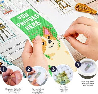 ORIGACH 6 Set Cute Dog & Book Cross Stitch Bookmark Kit for Beginner - Image 4