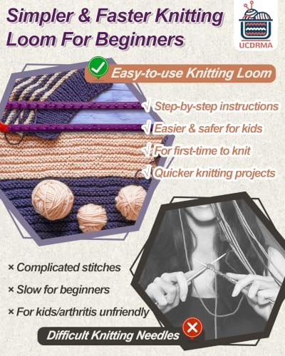 UCDRMA Adjustable Loom Knitting Kit, Up to 21 Different Sizes and Shapes Knitting Loom for Blankets/Scarves/Hats, Infinity Loom Crochet with 12 Yarn & Instructions, Flexible Yarn Loom for Beginners - Image 7