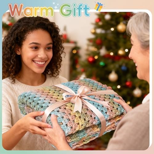 Aeelike Crochet Blanket Kit for Beginner Easy Crochet Kit, Classic Gradient - Image 6