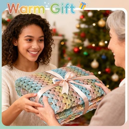 Aeelike Crochet Blanket Kit for Beginner Easy Crochet Kit, Classic Gradient - Image 6