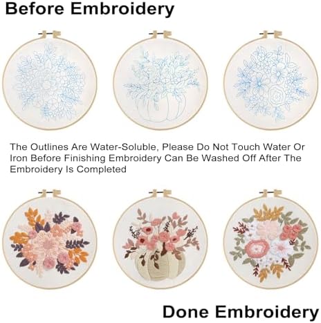 Sivilife Embroidery Kit for Beginners, 3 Sets Stamped Cross Stitch Kits for Beginner, Floral Pattern Embroidery Starter Kits for Adults with Embroidery Hoop Instructions Threads and Needles Scissors - Image 4