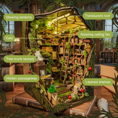 Anavrin Book Nook Kit Cats Crossin DIY 3D Wooden Booknook for Adults, Teens and Book Lovers, Bookshelf Insert Library Decor, Creative Gift for Family, Friends, and Elderly - Image 3