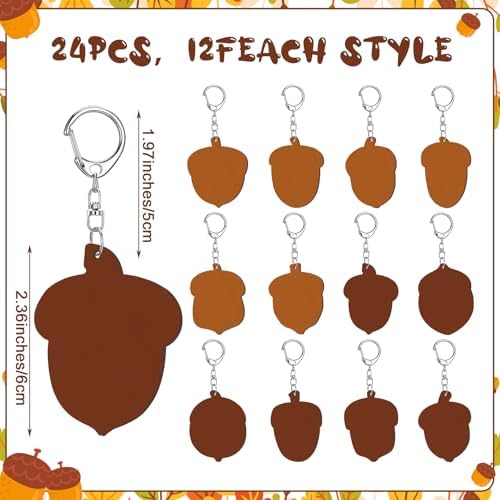 RattanView 24 Pcs Acorn Craft Keychains DIY Keychain, 12 Styles - Image 2