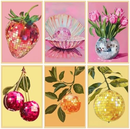 Clendo 6P Disco Ball Paint by Numbers Kit for Adults, DIY Fruit Adult's Paint by Numbers on Canvas, Easy Acrylic Watercolor Oil Painting by Number Without Frame(8x12 in) by Clendo