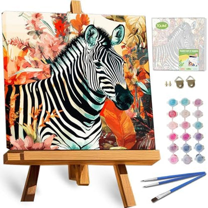 TOCARE Framed Paint by Numbers Kit for Adults & Kids Ages 8-12, 12x12Inch Jungle Zebra Paint by Numbers with Frame, Wildlife Paint by Number Framed Canvas for Animal Lovers (Without Easel) by TOCAREDirect