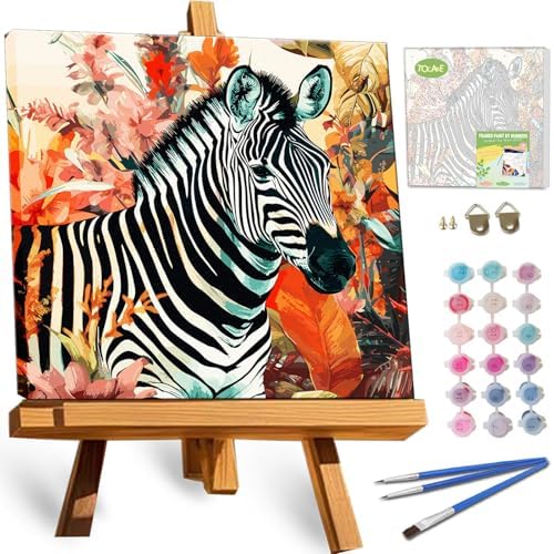 TOCARE Framed Paint by Numbers Kit for Adults & Kids Ages 8-12, 12x12Inch Jungle Zebra Paint by Numbers with Frame, Wildlife Paint by Number Framed Canvas for Animal Lovers (Without Easel) by TOCAREDirect