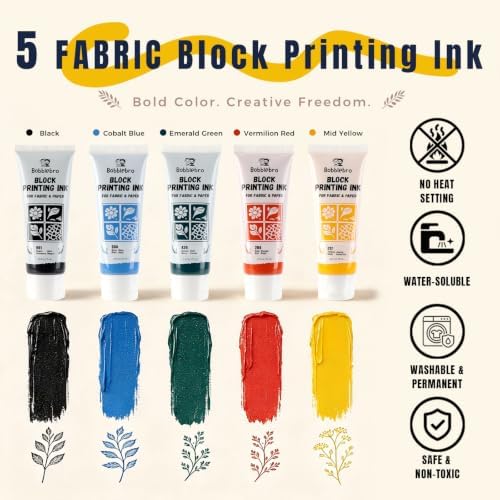 Bobblebro Linocut Kit for Printmaking, 5 Color Fabric Block Printing Kit - Image 3